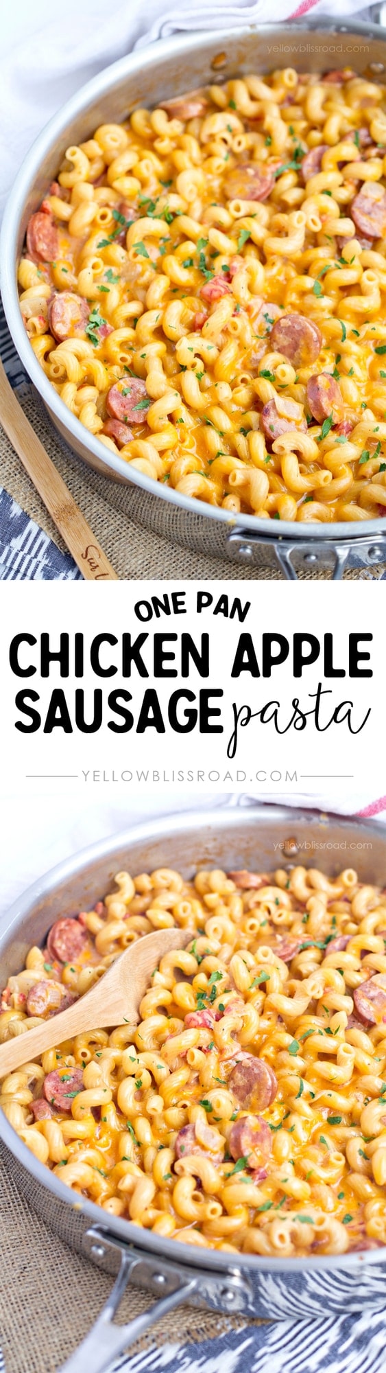 One Pan Chicken Apple Sausage Cheesy Pasta - perfect for busy nights and reade in 30 minutes