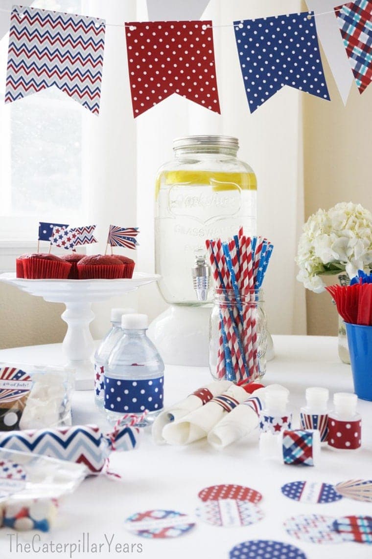 Patriotic Party Printables with cupcake toppers, printable banners and flags, water bottle labels and so much more!