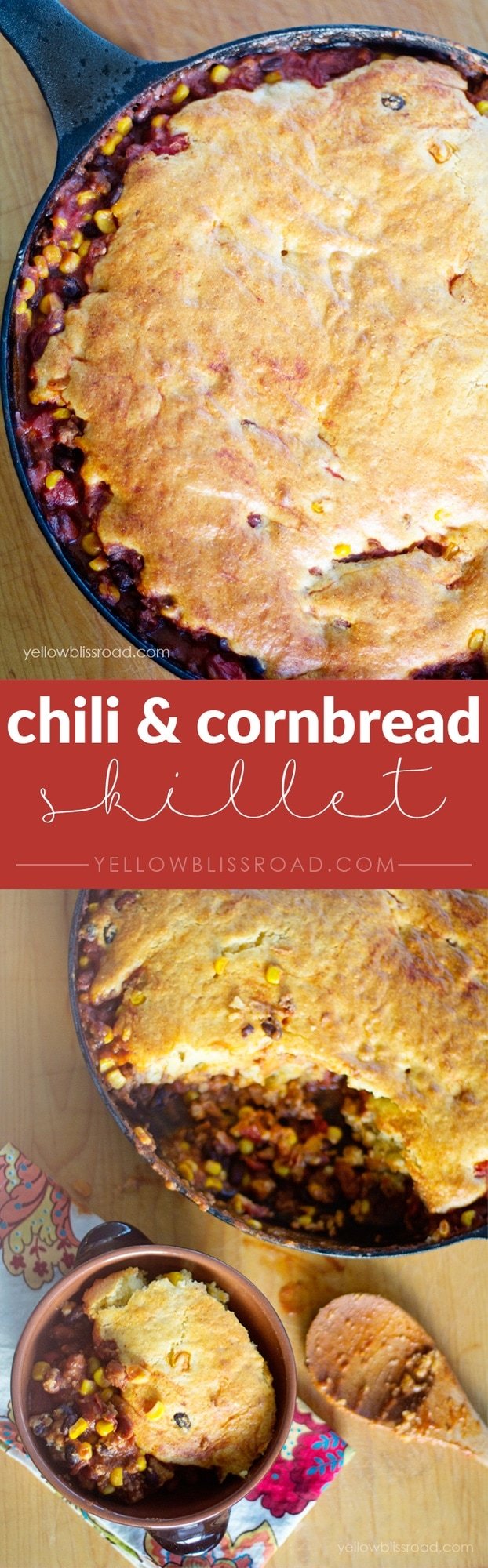 Chili and Cornbread Skillet - A hearty meal cooked all in one pan!