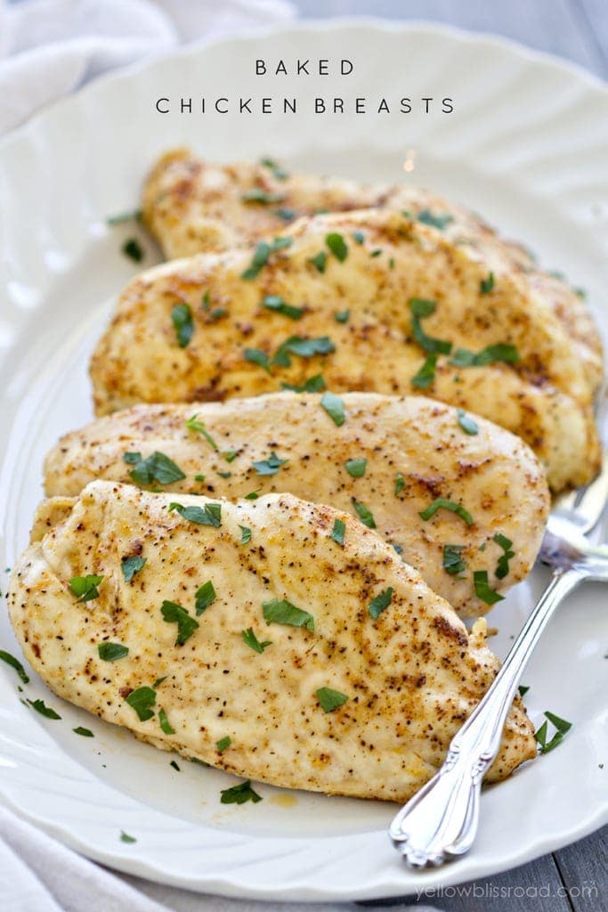 Learn how to make the most flavorful, tender and juicy chicken breasts - no more dry chicken! With a five minute prep time and just 20 minutes in the oven, you'll have this dinner on the table in less than 30 minutes.