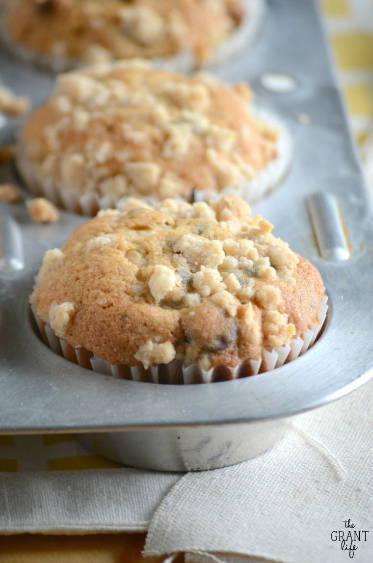 Bakery Style Chocolate Chip Muffins with Crumb Topping