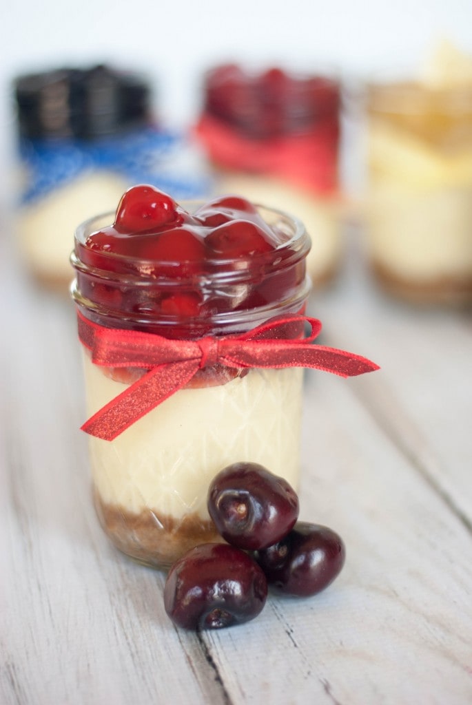 Jar of mini cherry freezer cheesecake