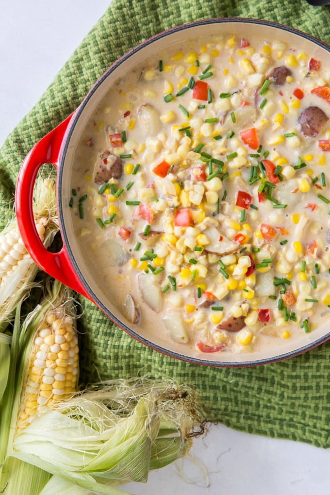 Pot filled with Corn Chowder