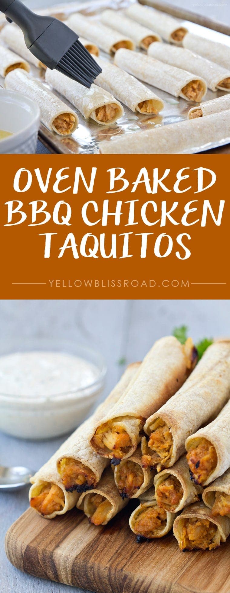 Oven Baked BBQ Chicken Taquitos with Homemade Ranch - Yellow Bliss Road