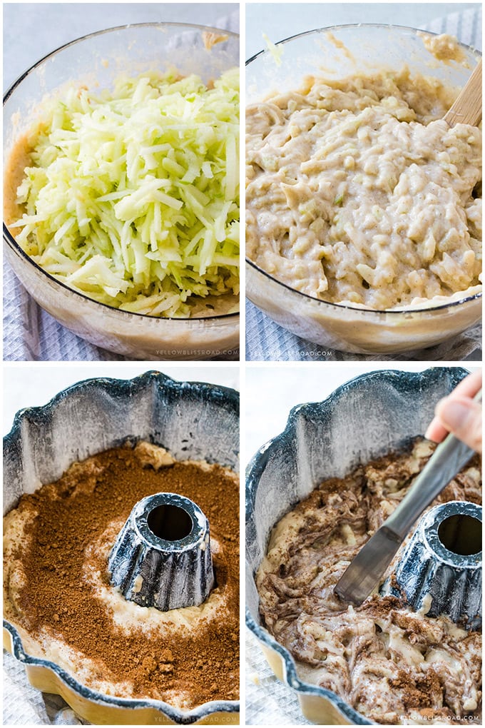 Step by step photos of how to make a Cinnamon Apple Bundt Cake.