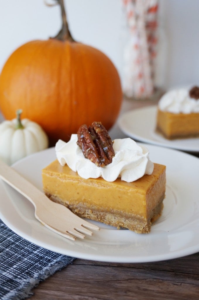A Pumpkin Pie bar on a plate
