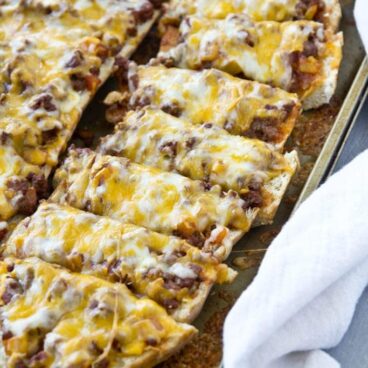 A tray of french bread pizza