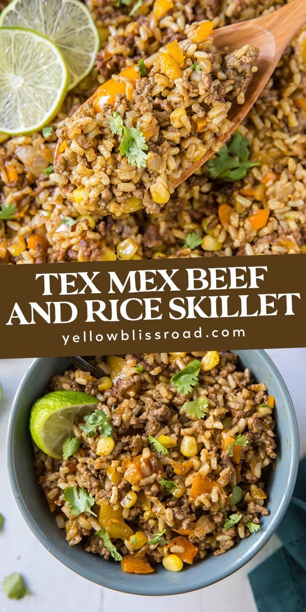Tex Mex Ground Beef and Rice Skillet | YellowBlissRoad.com
