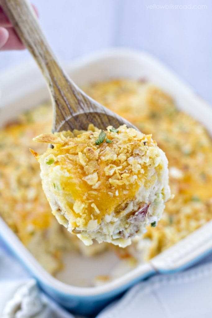 Twice Baked Potato Casserole with Potato Chip Crust Yellow Bliss Road