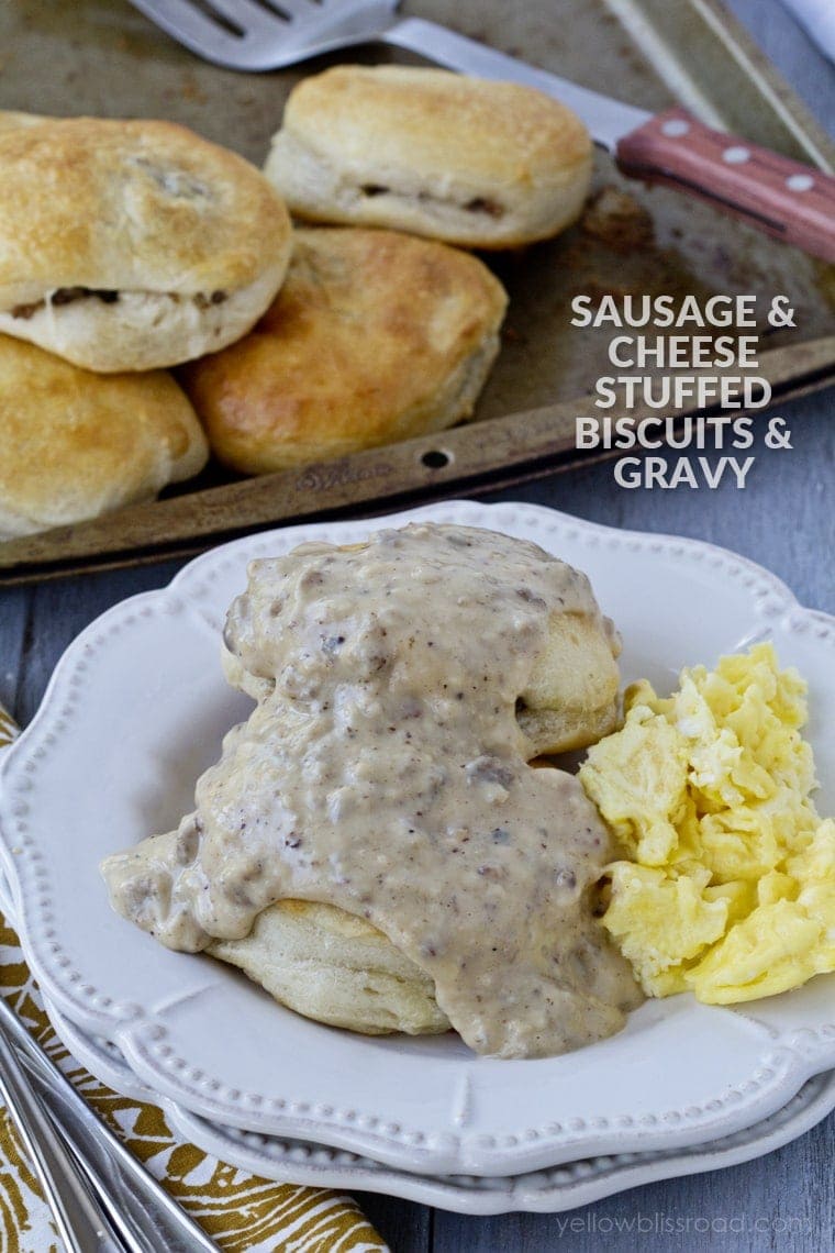 Sausage and Cheese Stuffed Biscuits with Homemade Gravy 2
