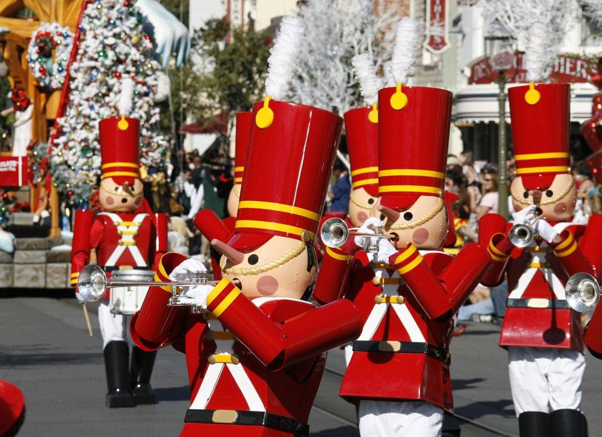 A CHRISTMAS FANTASY PARADE (ANAHEIM, Calif.) Toy soldiers celebrate the season as they march down Main Street, U.S.A. in A Christmas Fantasy parade during Holidays at the Disneyland Resort, returning Nov. 13 through Jan. 6, 2016. In celebration of the season, Disneyland park transforms into a dazzling winter wonderland with festive décor, holiday-themed treats and attractions transformed for the season of its a small world Holiday and Haunted Mansion Holiday. This year, the Diamond Celebration adds even more sparkle to the exciting entertainment, which includes A Christmas Fantasy parade, Disney ¡Viva Navidad!, Paint the Night and the Disneyland Forever fireworks spectacular. (Paul Hiffmeyer/Disneyland Resort)