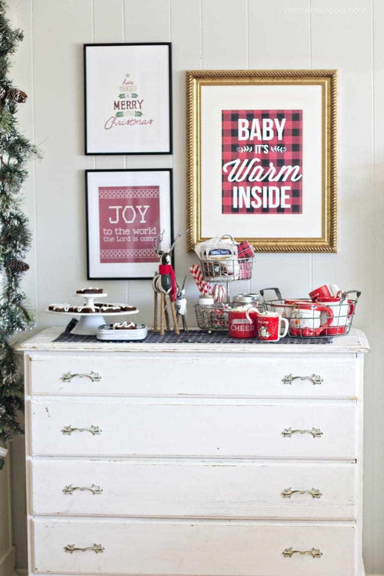 Christmas Treat and Hot Chocolate Station and Wall Art in rustic plaids