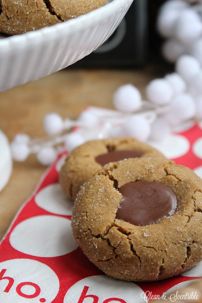 These Gingerbread Chocolate Thumbprint Christmas cookies are soft and chewy with the perfect hint of chocolate!