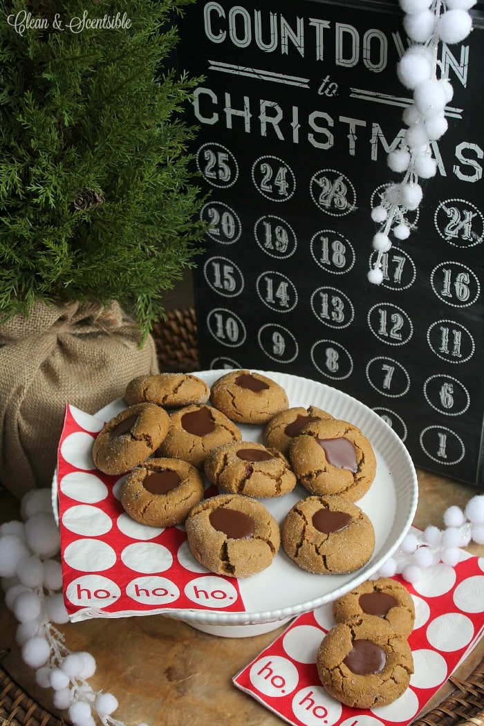 These Gingerbread Chocolate Thumbprint Christmas cookies are soft and chewy with the perfect hint of chocolate!