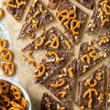 Chocolate covered toffee with pretzels