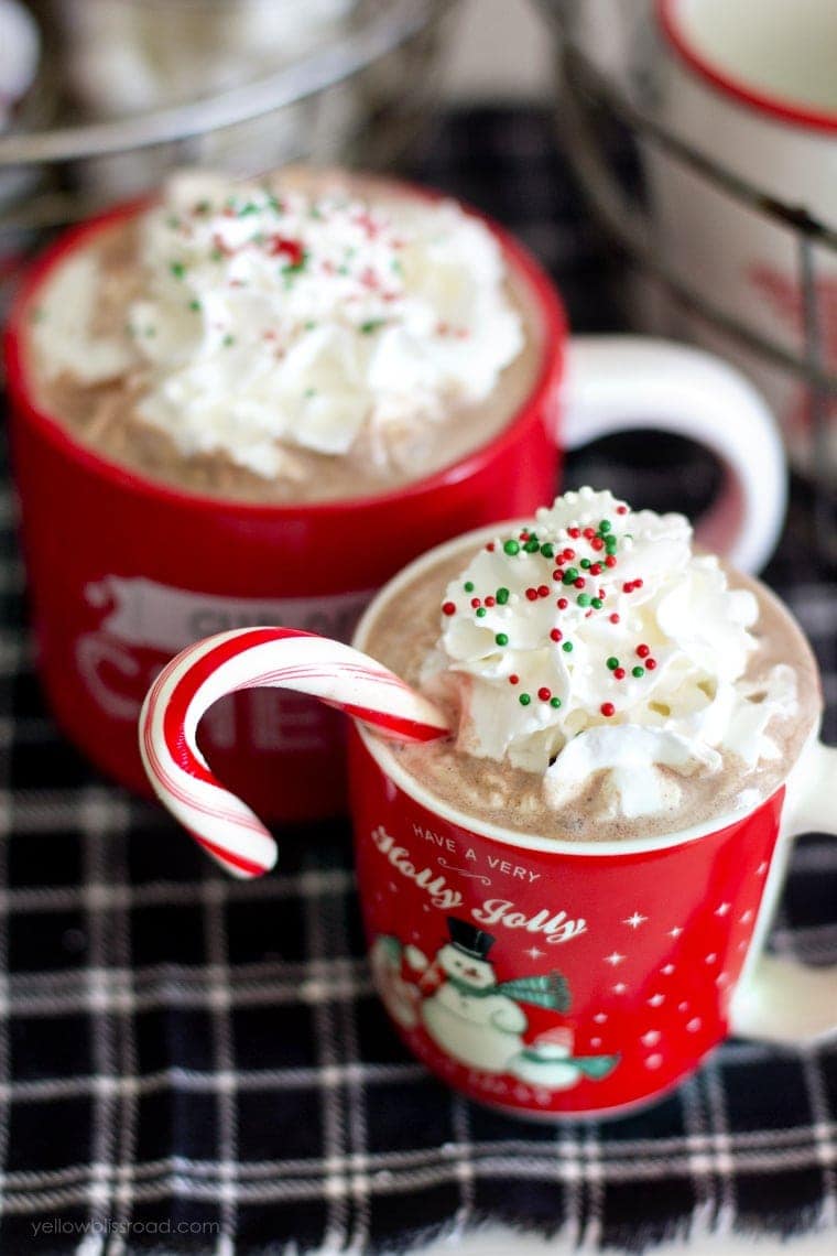 Hot chocolate in cute Christmas mugs