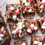 A close up of peppermint brownies