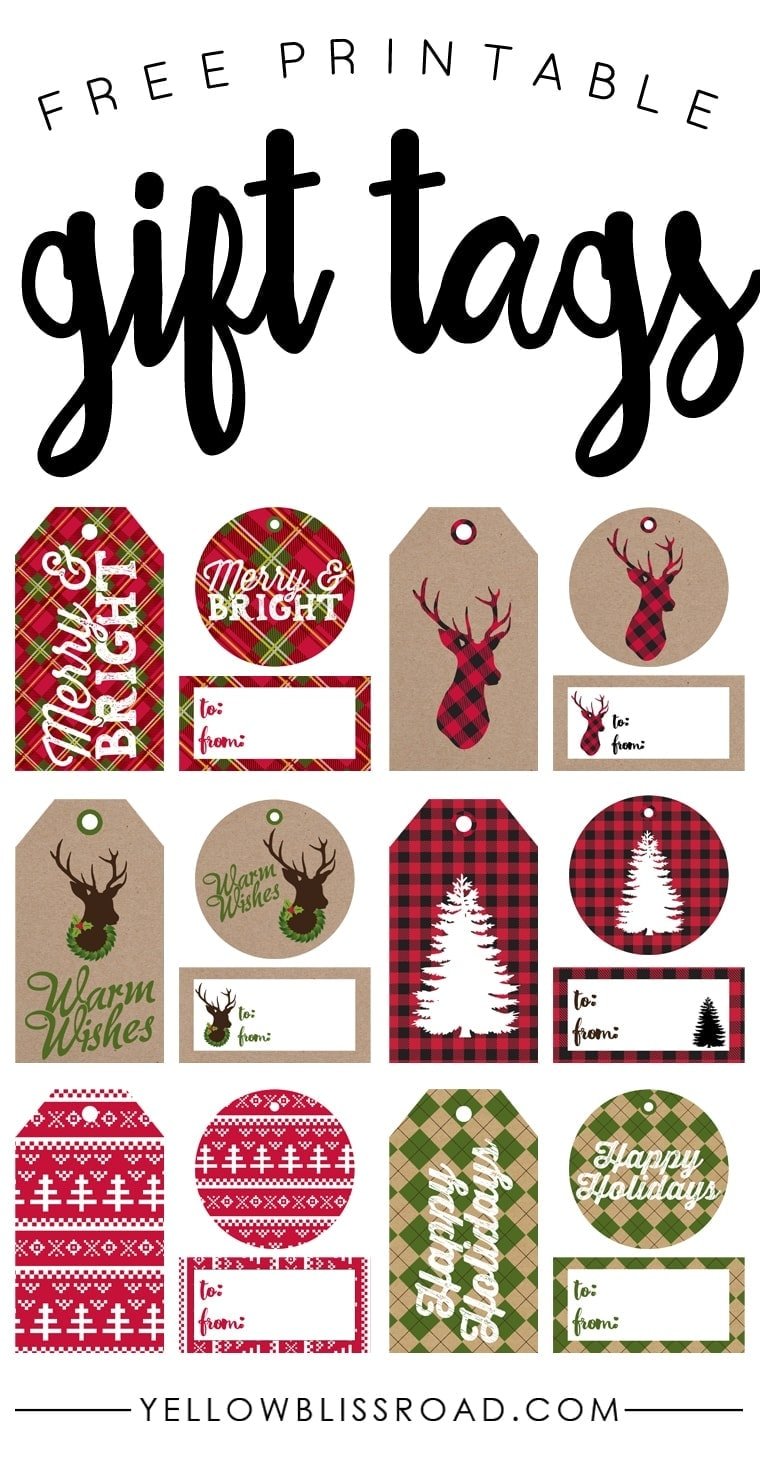 free printable gift tags in 6 rustic plaid designs and 3 different sizes