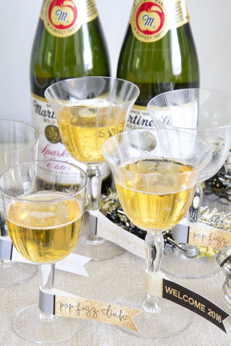 Printable drink glass tags for New Year's Eve