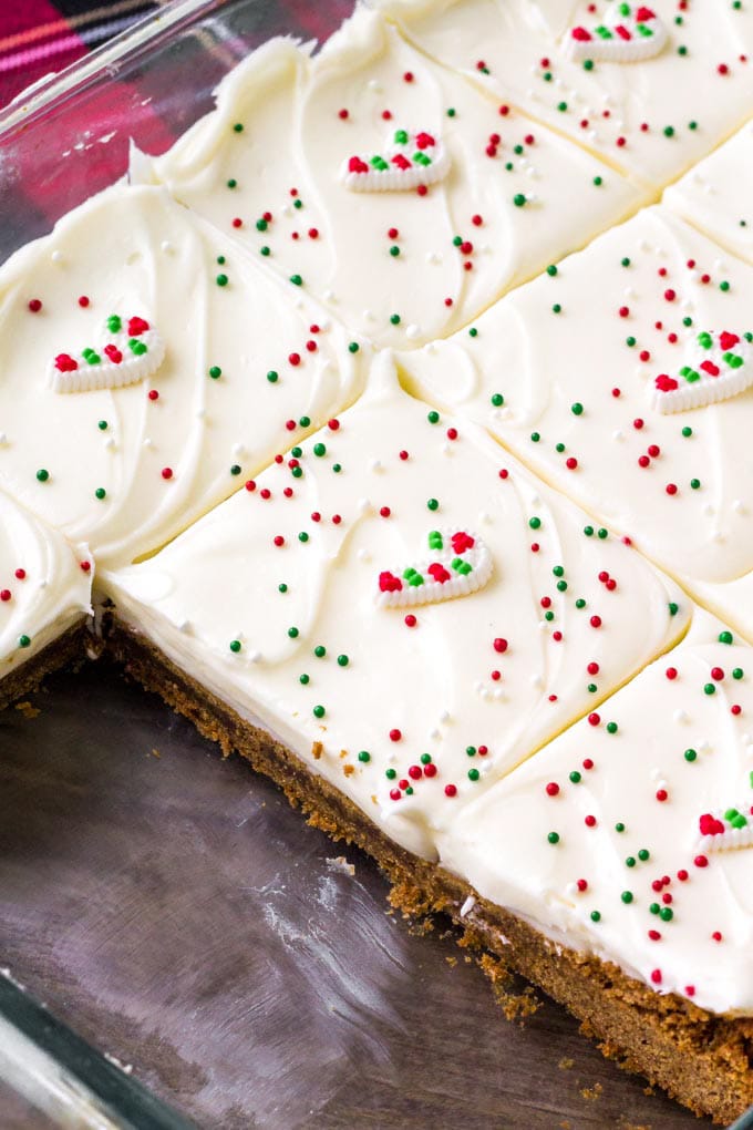 A pan of Spiced Gingerbread Cookie Bars