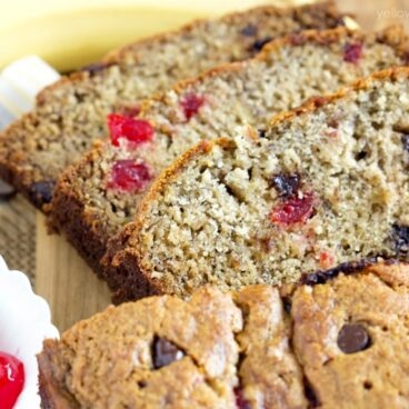 A close up of banana bread