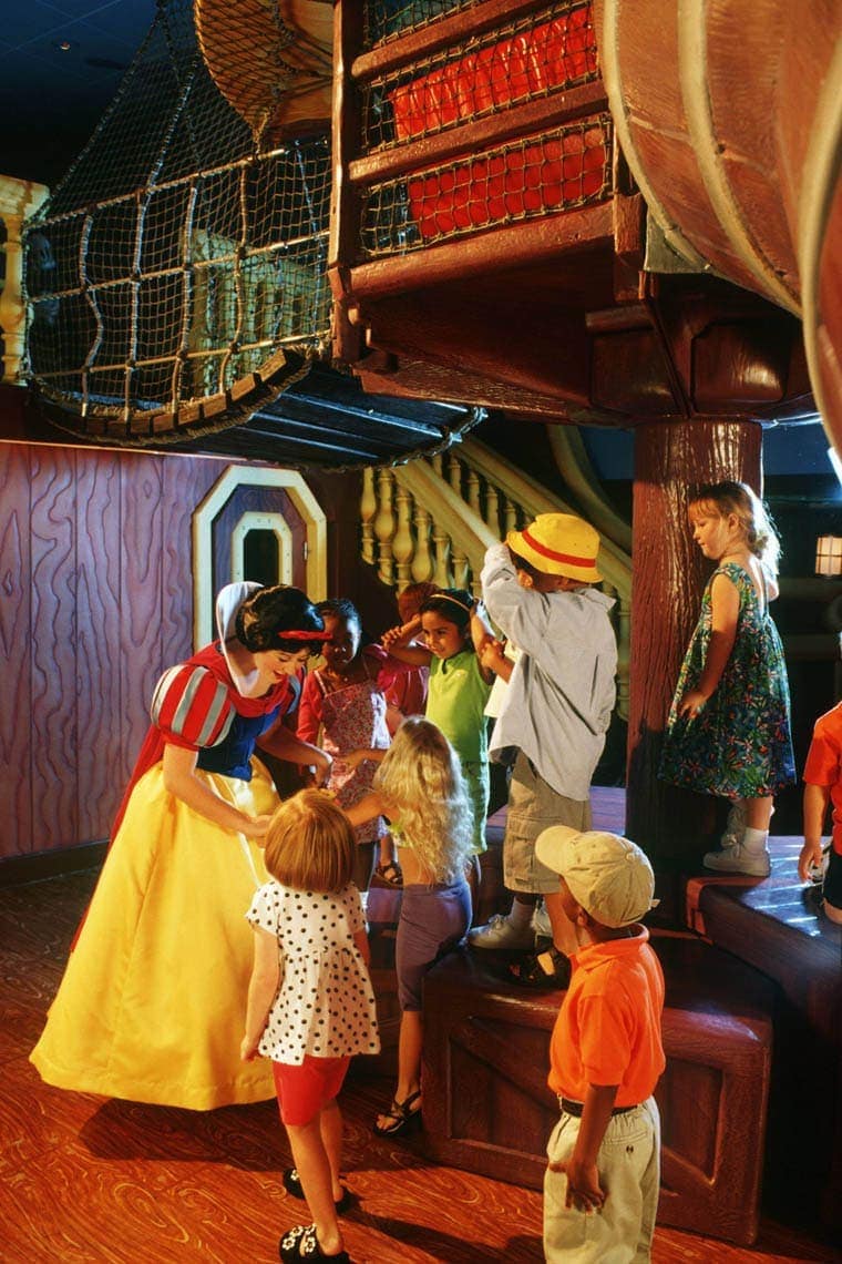 A special moment with a Disney princess comes to life when children meet Snow White at Disney’s Oceaneer Lab. On the Disney Magic and the Disney Wonder, this wondrous play area is designed like Captain Hook's ship.
