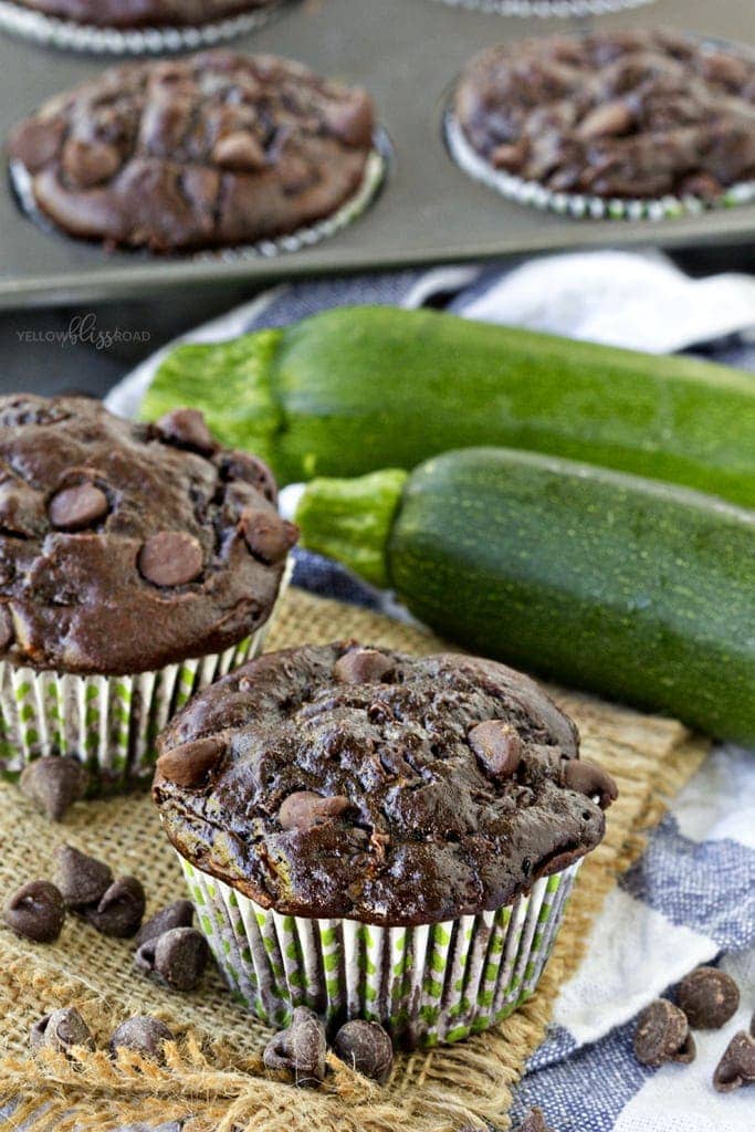 Lowfat Double Chocolate Zucchini Muffins - made healthier with Greek Yogurt and applesauce instead of oil or butter