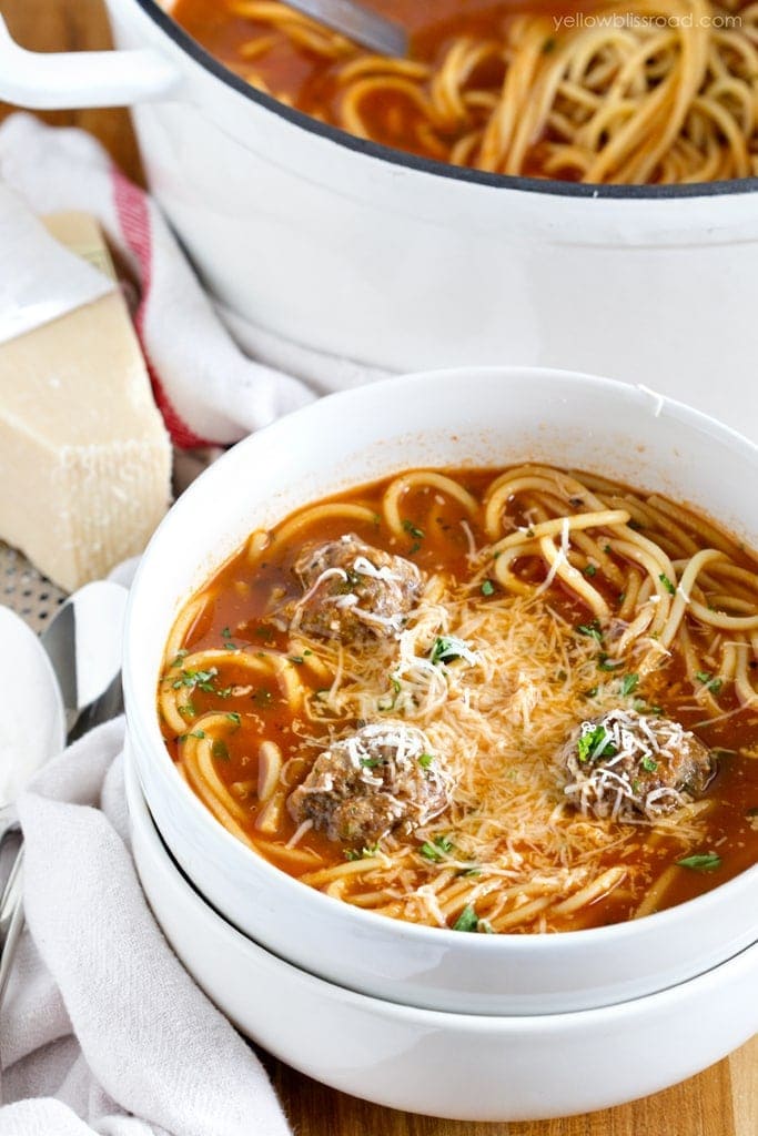 Easy Spaghetti Soup with Homemade Meatballs