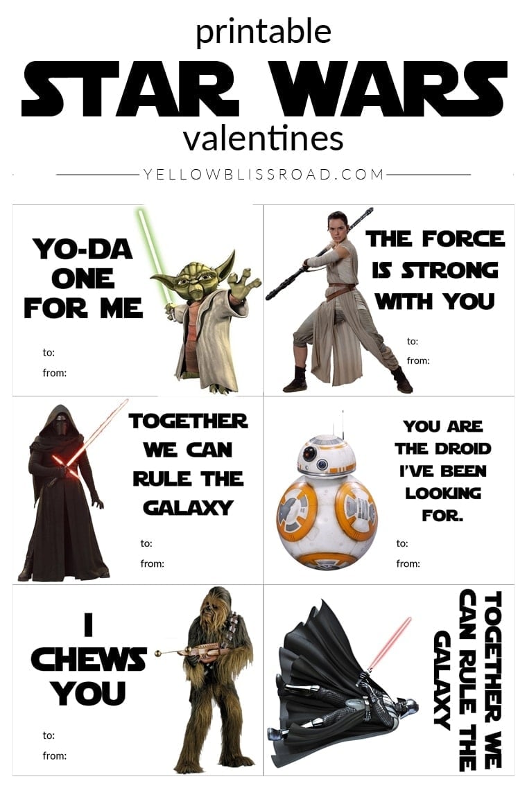 Free Star Wars Printable Valentines with New and Classic Characters