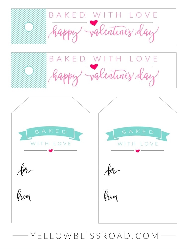 Free printable Baked with Love Tags aqua and pink
