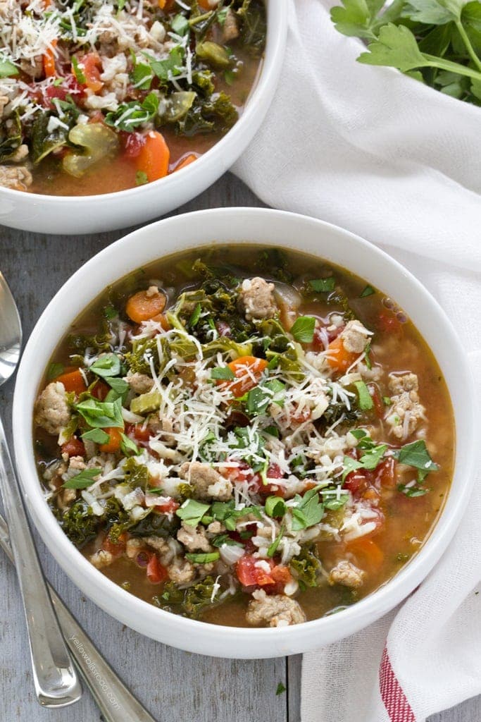 Ground Turkey, Rice and Kale Soup