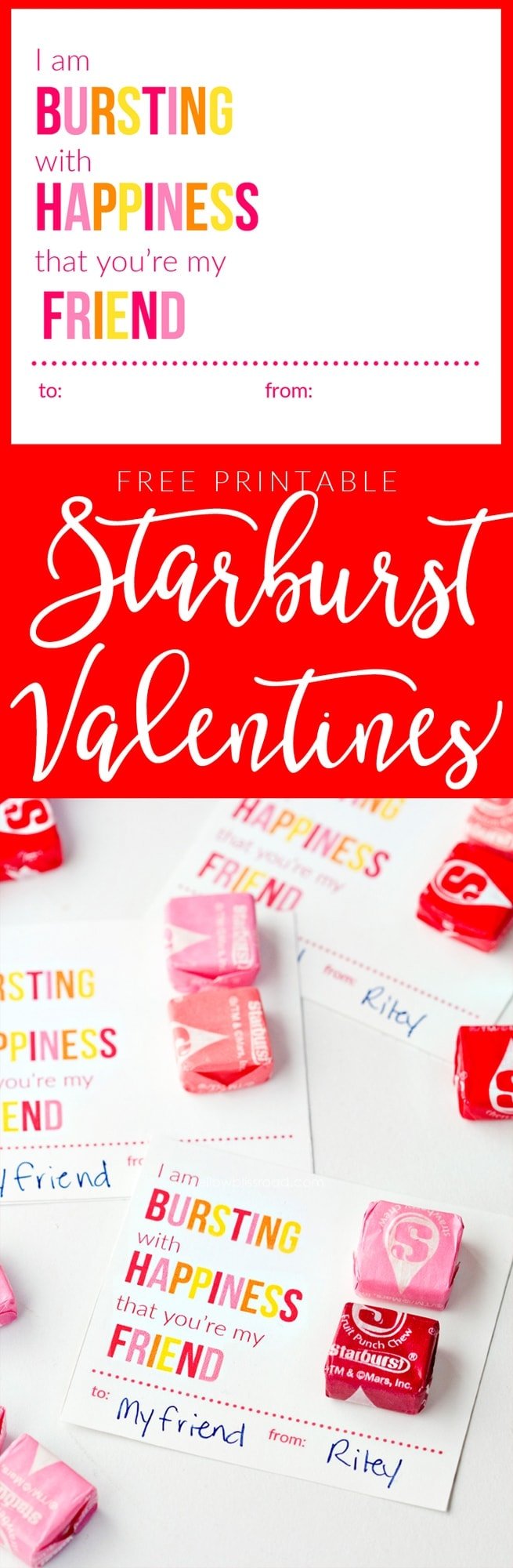 I'm Bursting with Happiness Free Printable Starburst Valentine Cards