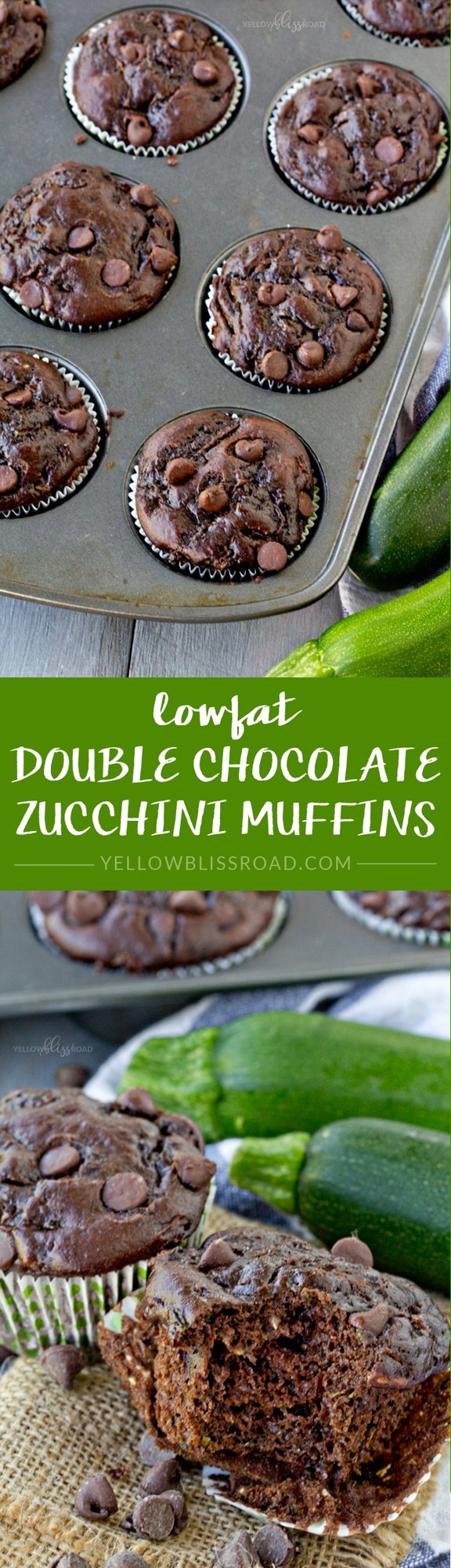 Lowfat Double Chocolate Zucchini Muffins - made healthier with Greek Yogurt and applesauce instead of oil or butter