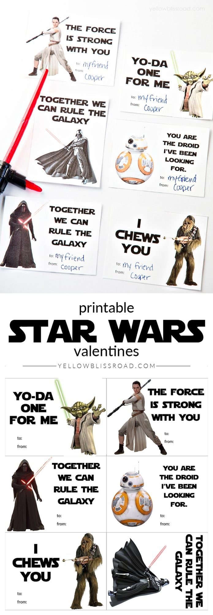 Printable Star Wars Valentines with New and Classic Characters