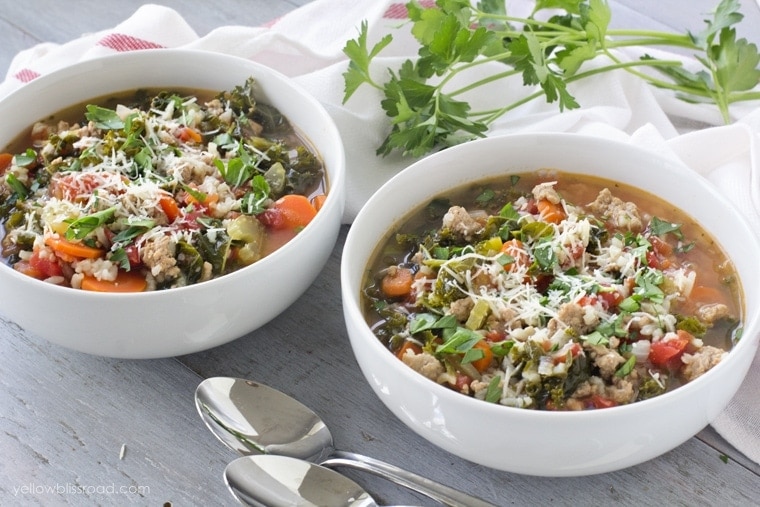 Turkey, Kale and Rice Soup Yellow Bliss Road