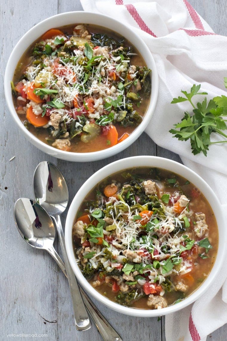 Ground Turkey Rice Soup with Kale | YellowBlissRoad.com