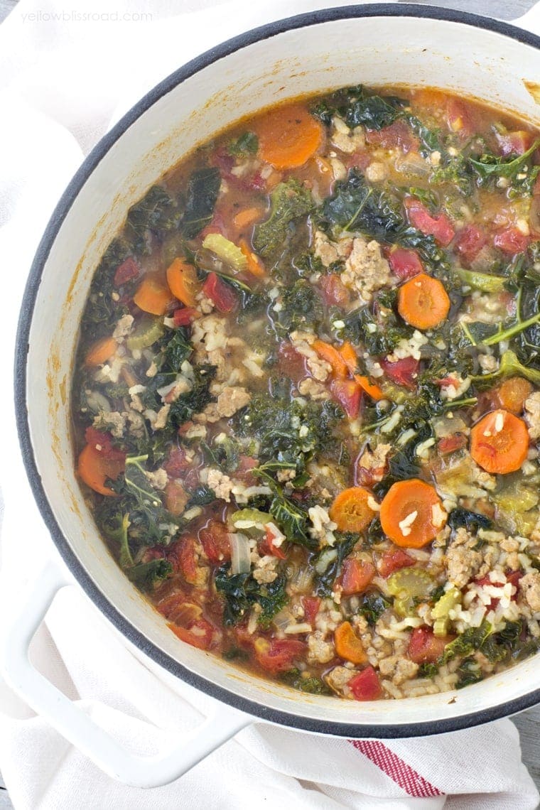 Ground Turkey Rice Soup with Kale