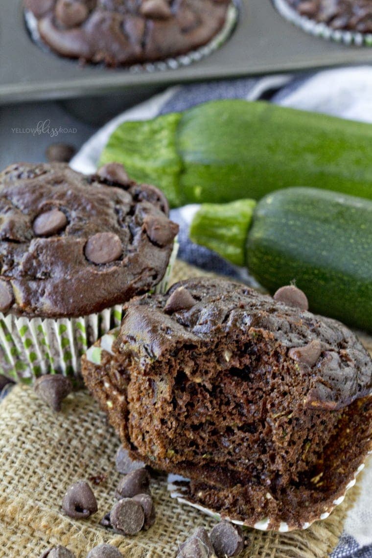 Lowfat Double Chocolate Zucchini Muffins - made healthier with Greek Yogurt and applesauce instead of oil or butter