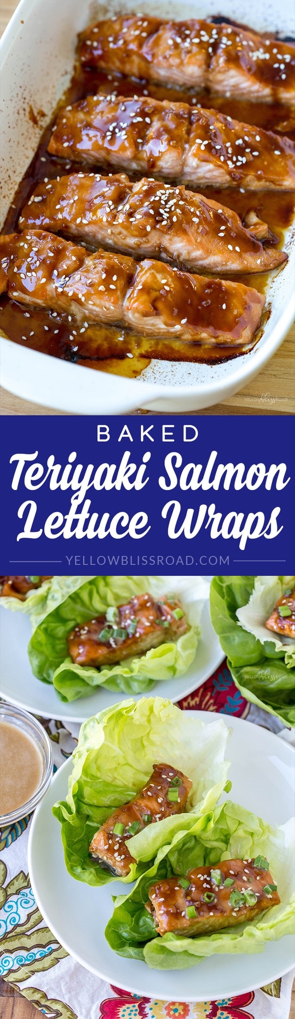 Baked Teriyaki Salmon Lettuce Wraps with a Creamy Ginger Soy Sauce