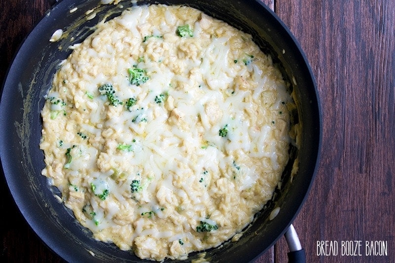 This easy Cheesy One Pan Chicken, Broccoli & Rice Skillet is perfect for busy weeknights!