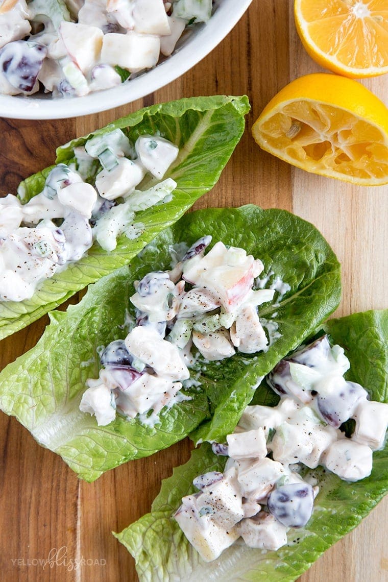 Chicken Apple and Grape Salad Lettuce Wraps