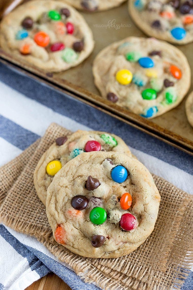 These Giant Chocolate Chip Cookies with M&Ms are loaded with chocolate and super soft and chewy. They are destined to be your new favorite!