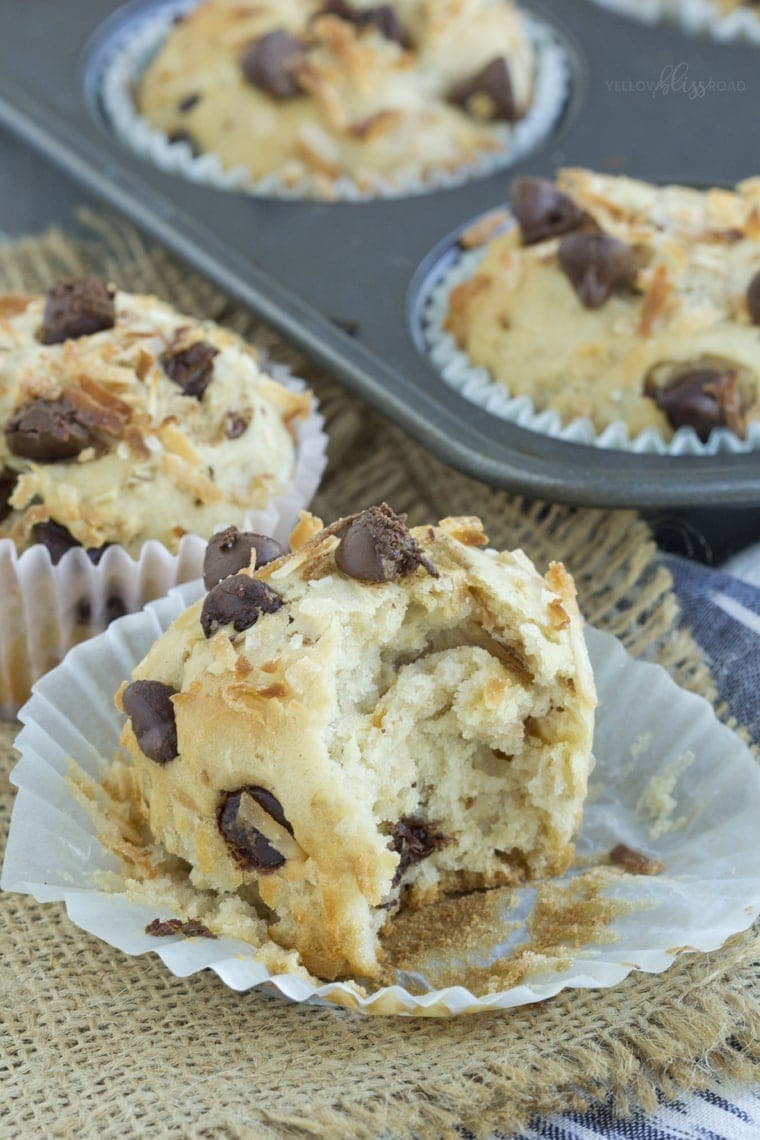 Coconut Chocolate Chip Oatmeal Muffins Yellow Bliss Road
