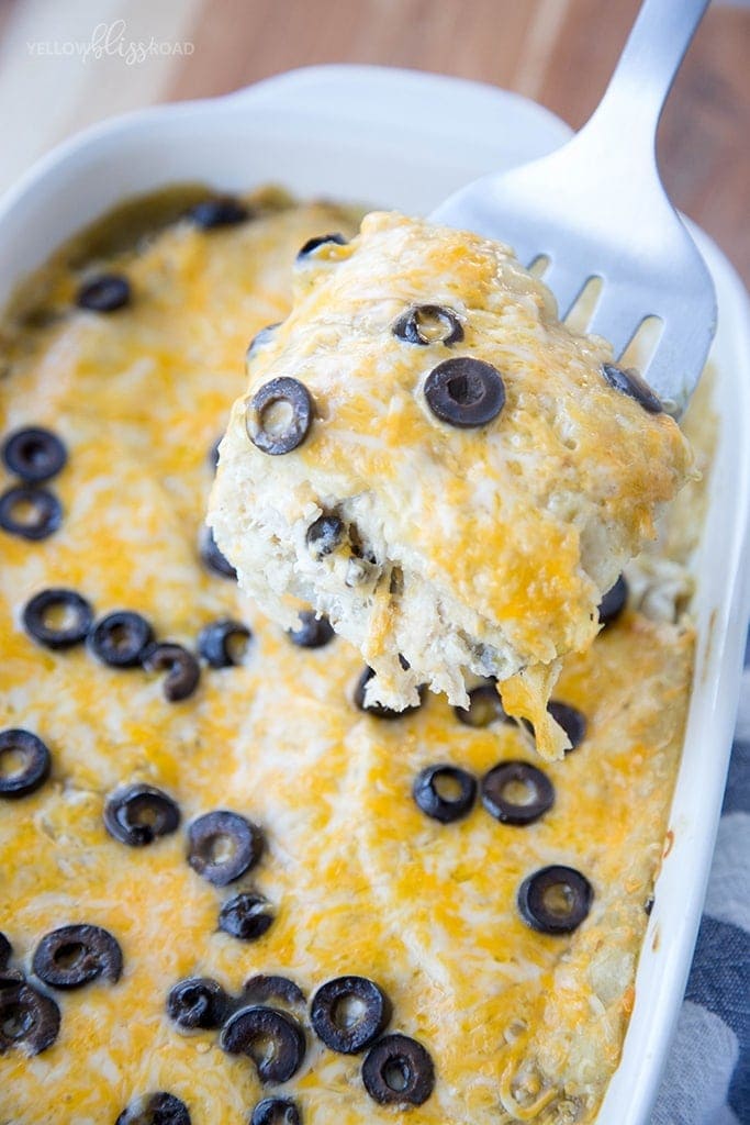 Green Chile Chicken Enchilada Casserole Recipe - an easy and filling weeknight meal!