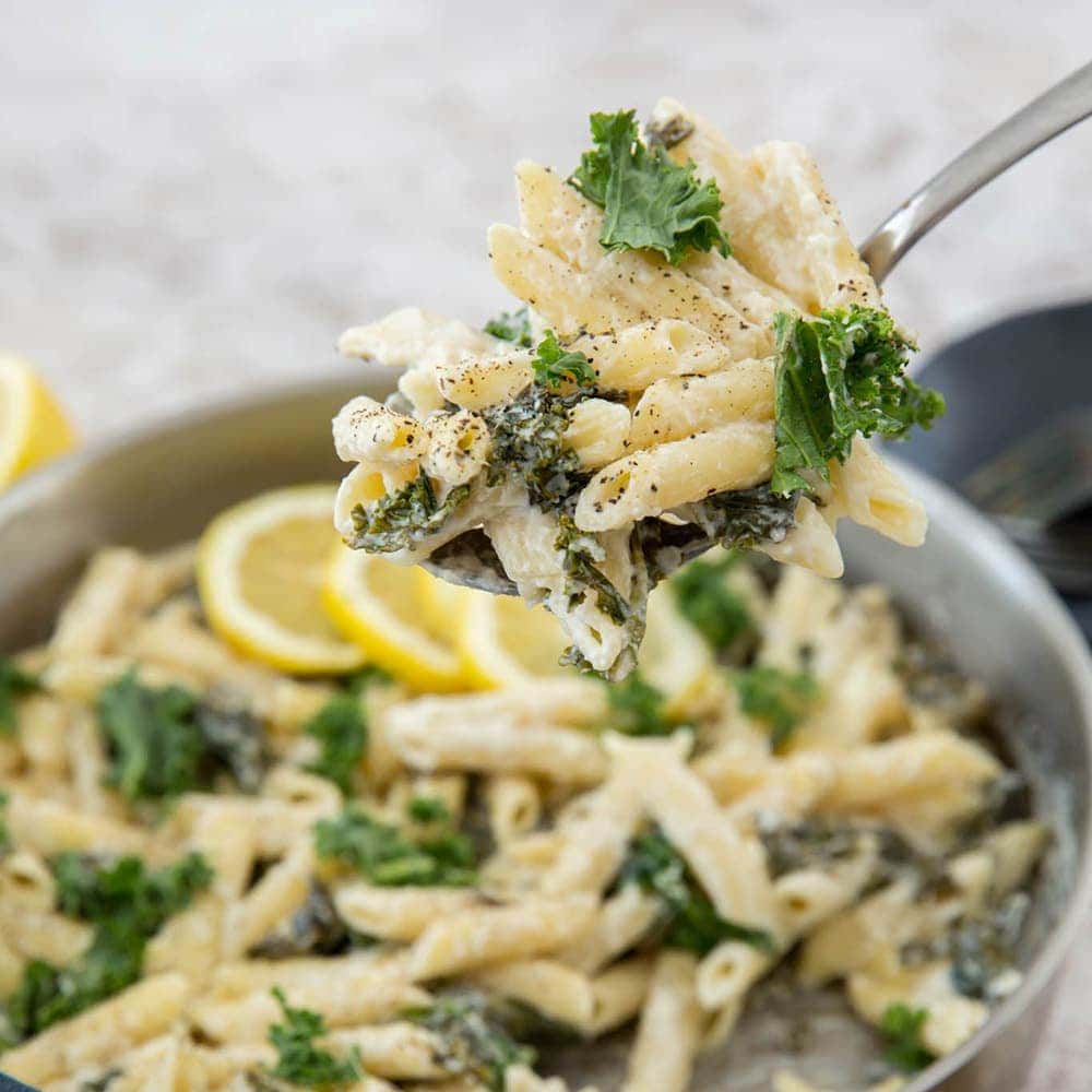 One Pan Lemon Ricotta Pasta with Kale