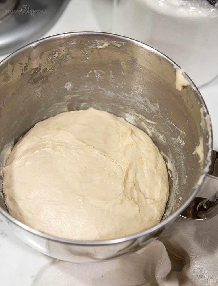 Dough rising for Homemade Dinner Rolls.