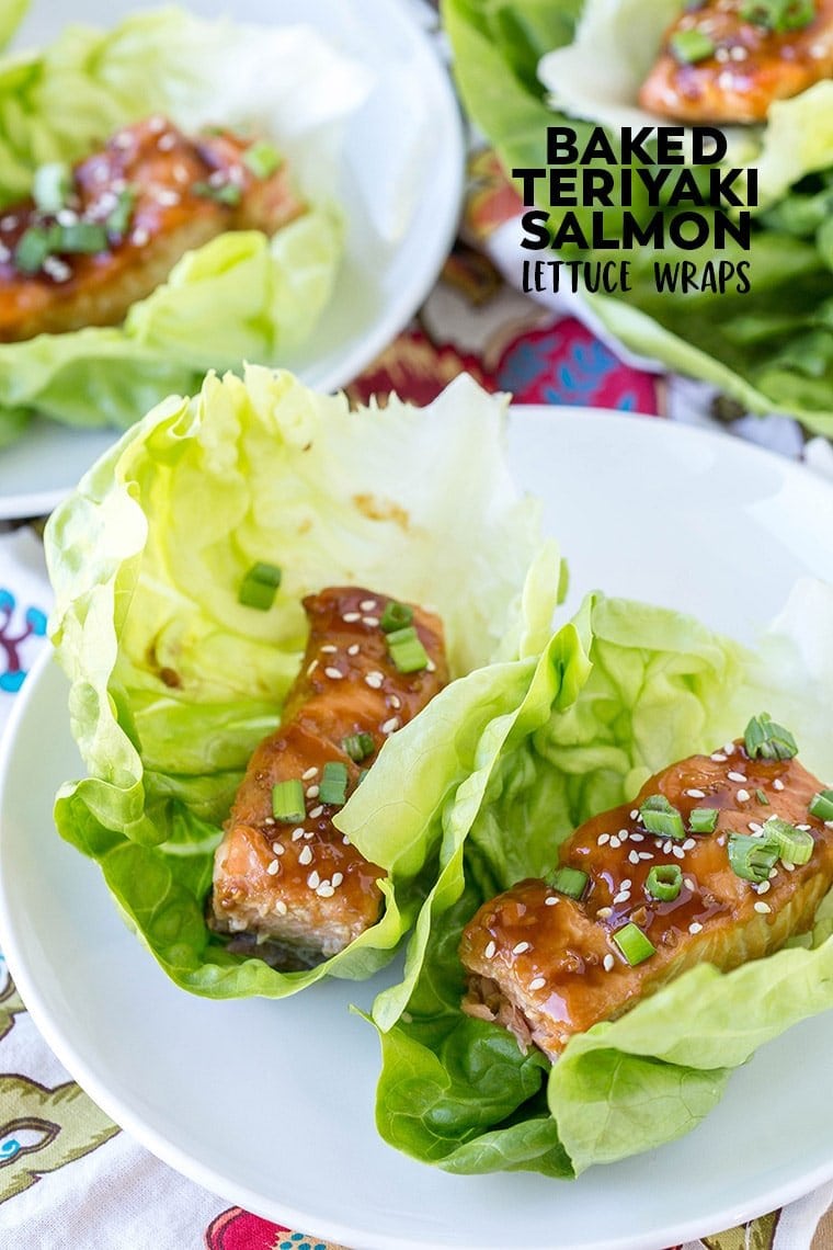 Baked Teriyaki Salmon Lettuce Wraps with a Creamy Ginger Soy Sauce