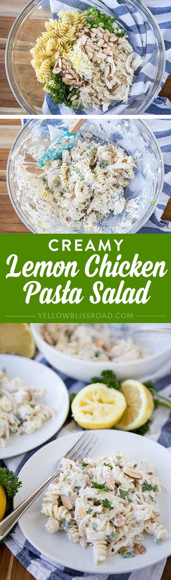 Creamy Lemon Chicken Pasta Salad - Chicken Salad with Pasta and a tangy, creamy lemon and Greek yogurt dressing.