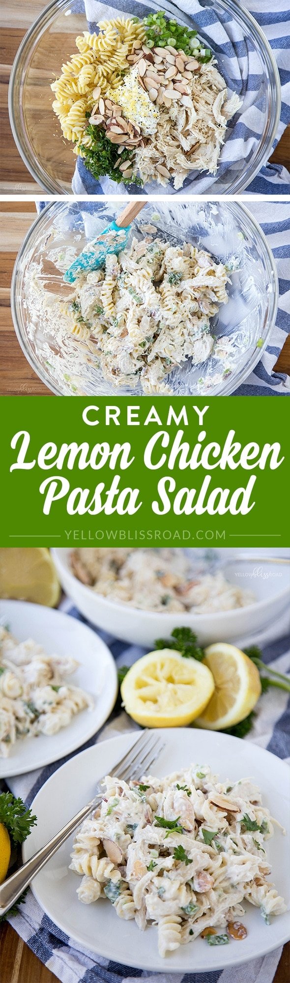 Creamy Lemon Chicken Pasta Salad - Chicken Salad with Pasta and a tangy, creamy lemon and Greek yogurt dressing.