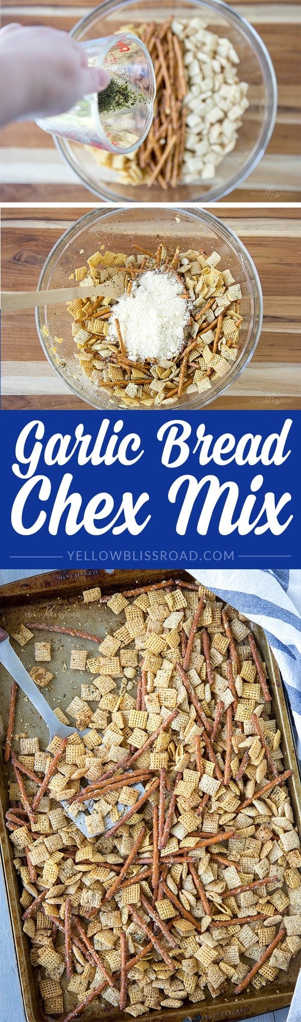 Garlic Bread Chex Mix - A delicious snack made with Chex cereal, Garlic, Basil and Parmesan